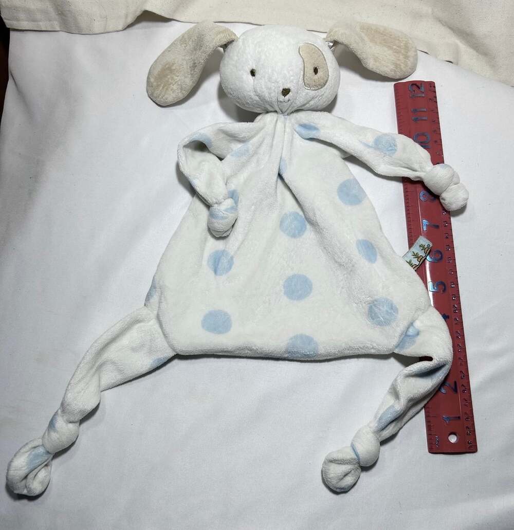 Bunnies by the Bay Knotted Puppy Dog Lovey White blue polka dots